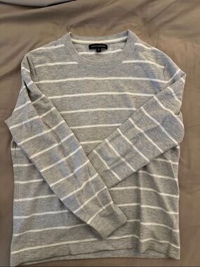Banana Republic Light Gray & White Striped Crewneck Sweater